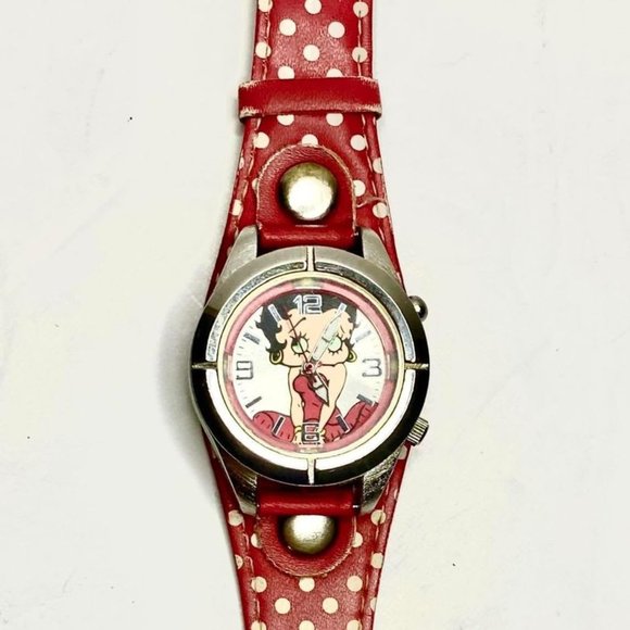 Ladies Vintage Betty Boop Silver Tone Polka Dot Watch - Picture 1 of 4